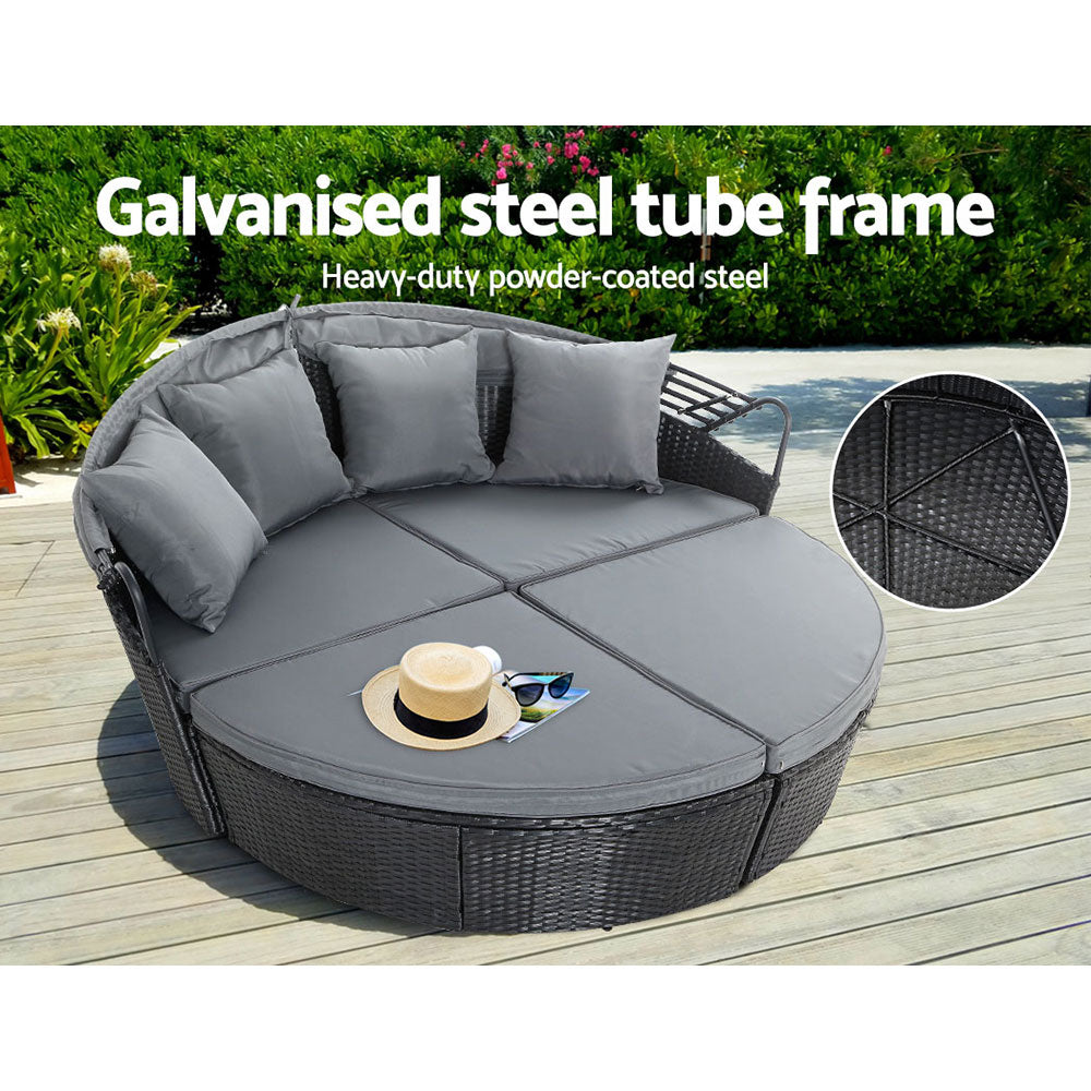 Outdoor Sofas & Lounge Sets: Gardeon Sun Lounge Setting Wicker Lounger Day Bed Outdoor Furniture Patio Black