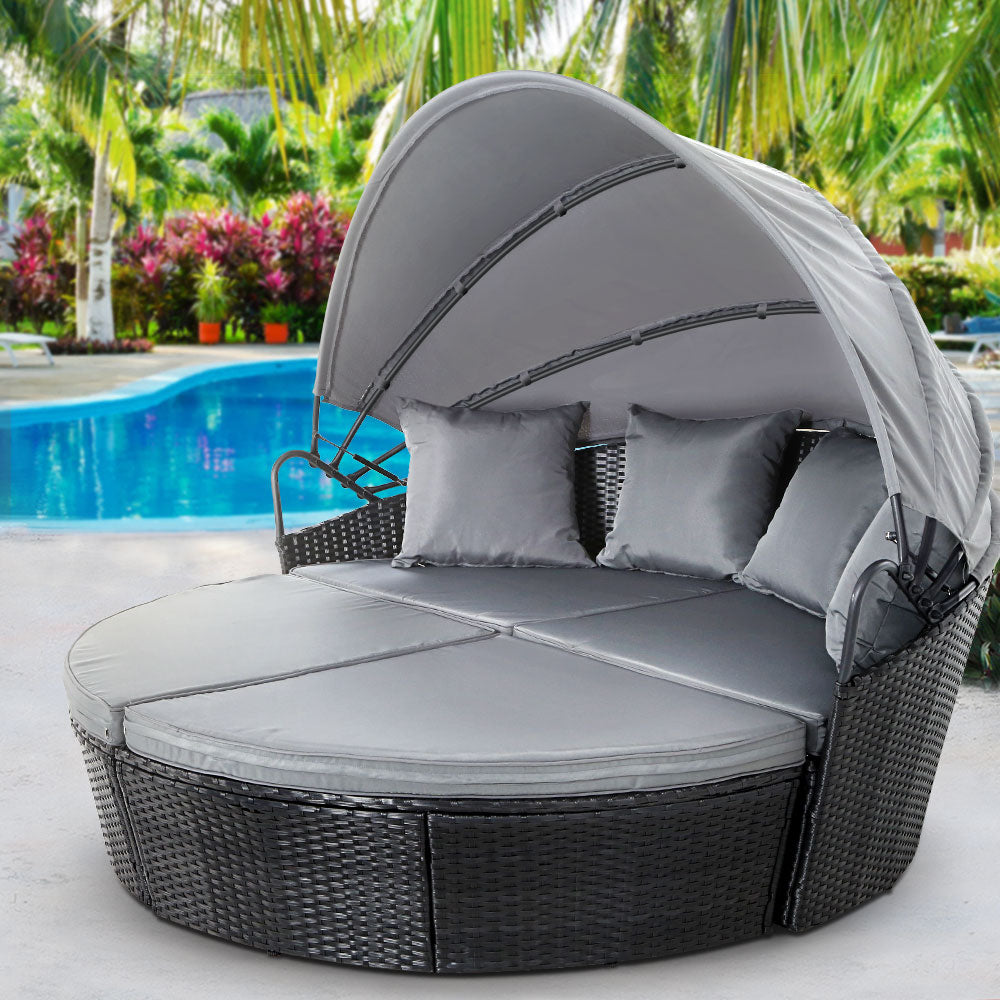 Outdoor Sofas & Lounge Sets: Gardeon Sun Lounge Setting Wicker Lounger Day Bed Outdoor Furniture Patio Black