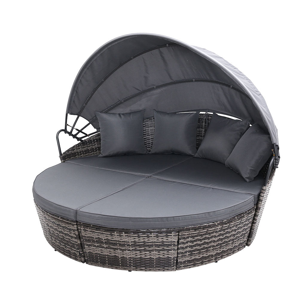 Outdoor Sofas & Lounge Sets: Gardeon Sun Lounge Setting Wicker Lounger Day Bed Outdoor Furniture Patio Grey
