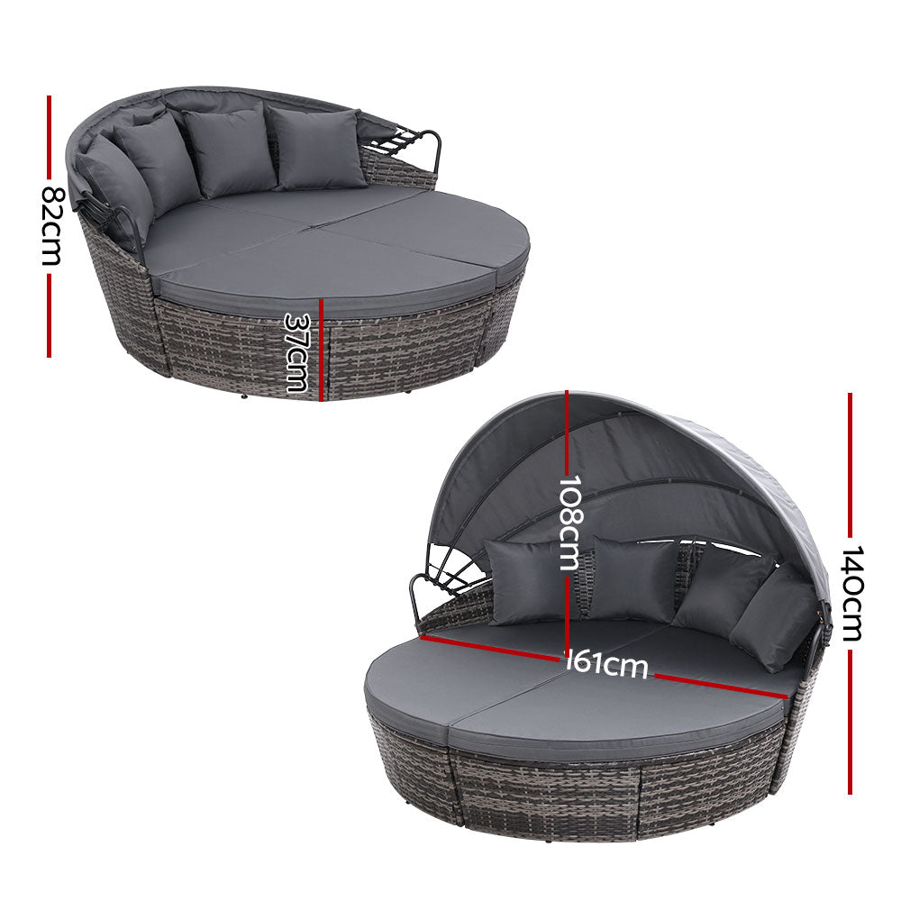Outdoor Sofas & Lounge Sets: Gardeon Sun Lounge Setting Wicker Lounger Day Bed Outdoor Furniture Patio Grey