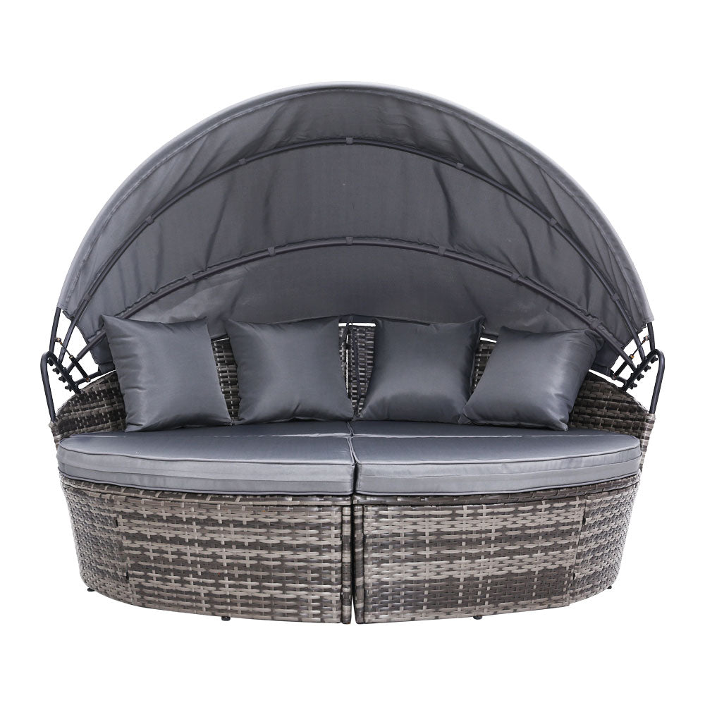 Outdoor Sofas & Lounge Sets: Gardeon Sun Lounge Setting Wicker Lounger Day Bed Outdoor Furniture Patio Grey