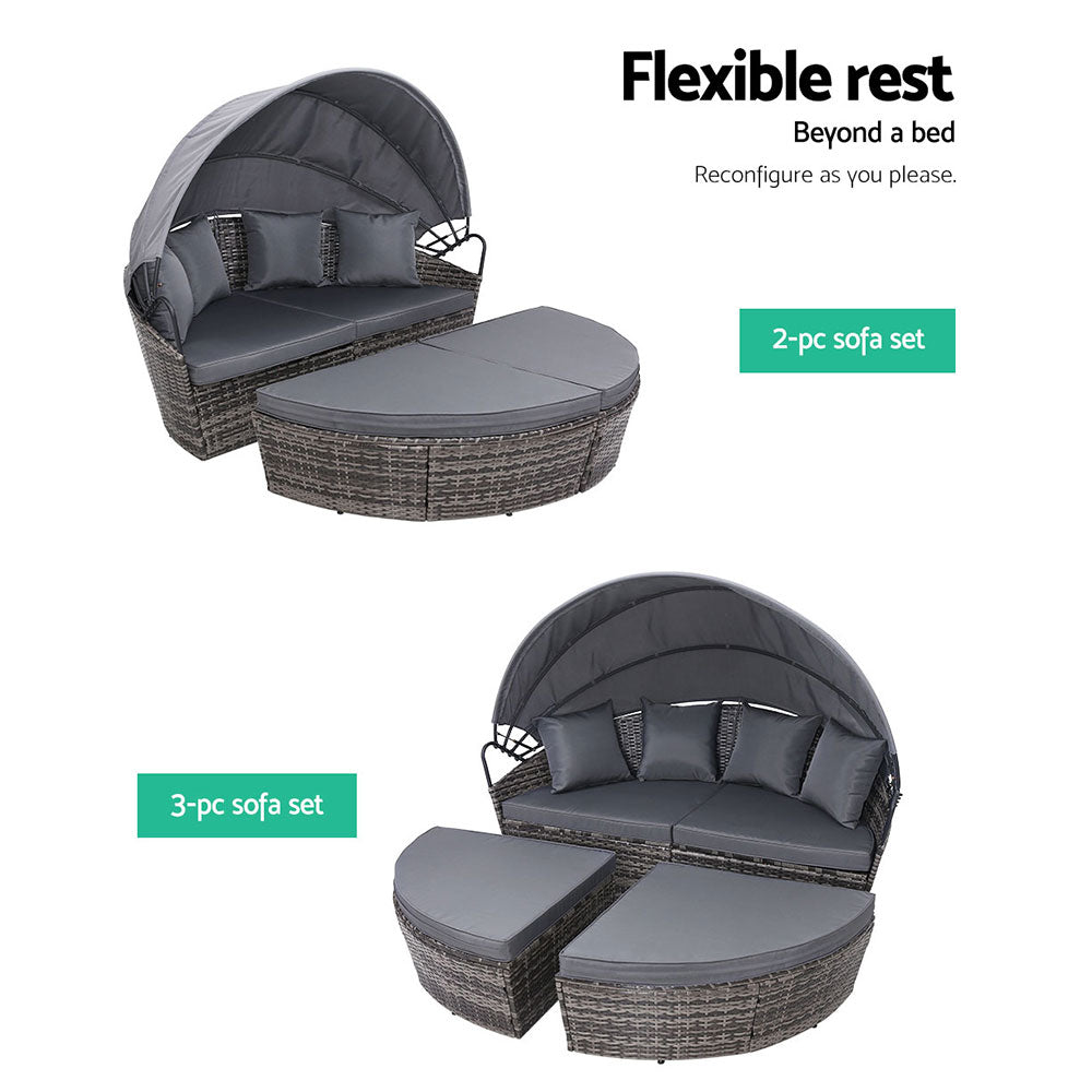 Outdoor Sofas & Lounge Sets: Gardeon Sun Lounge Setting Wicker Lounger Day Bed Outdoor Furniture Patio Grey