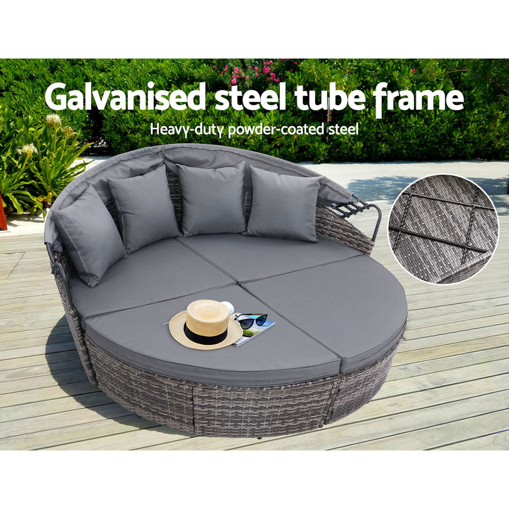 Outdoor Sofas & Lounge Sets: Gardeon Sun Lounge Setting Wicker Lounger Day Bed Outdoor Furniture Patio Grey