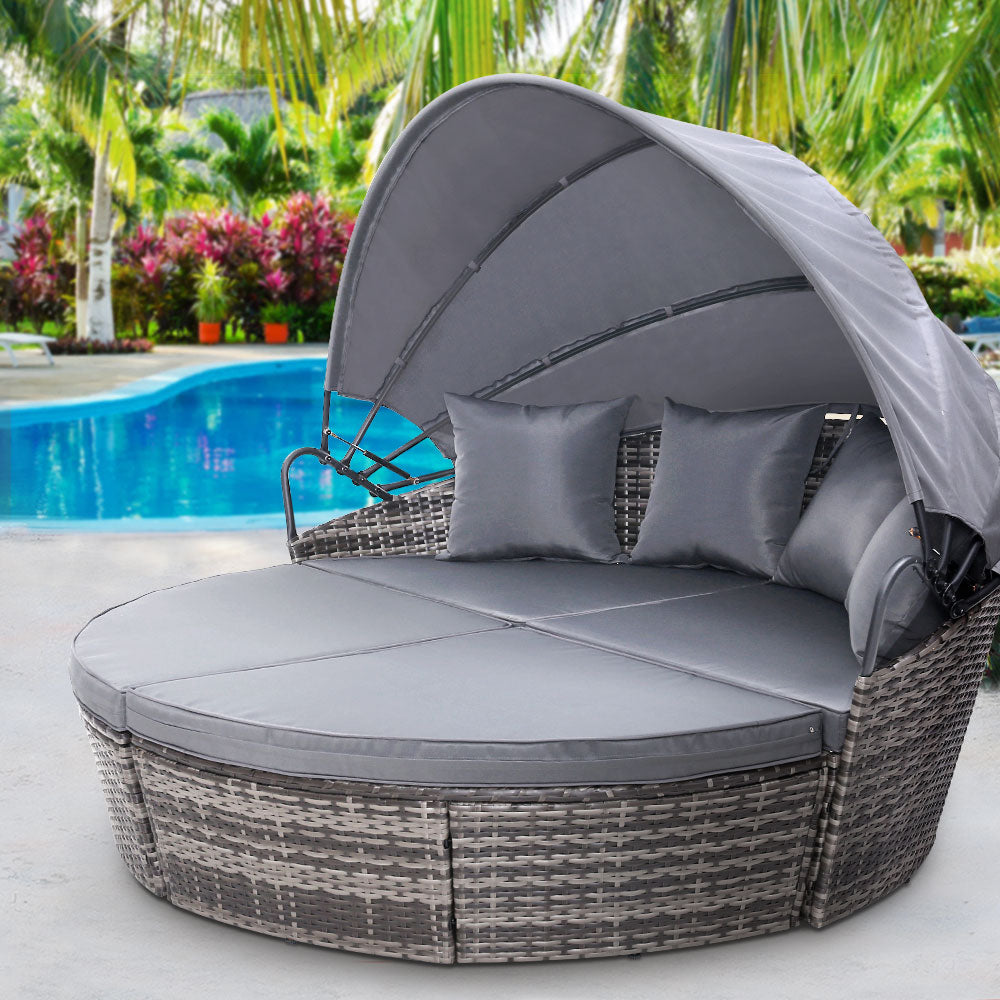Outdoor Sofas & Lounge Sets: Gardeon Sun Lounge Setting Wicker Lounger Day Bed Outdoor Furniture Patio Grey