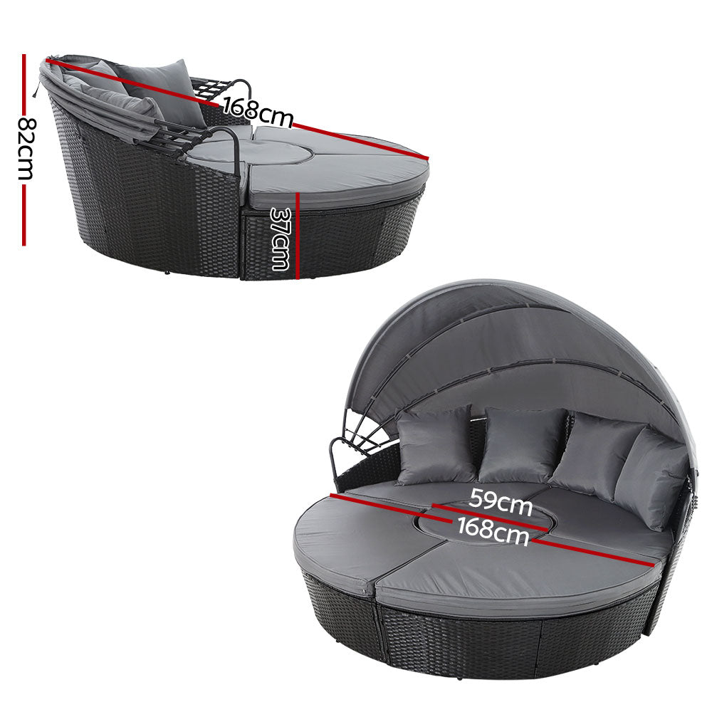 Outdoor Sofas & Lounge Sets: Gardeon Sun Lounge Setting Wicker Lounger Day Bed Patio Outdoor Furniture Black