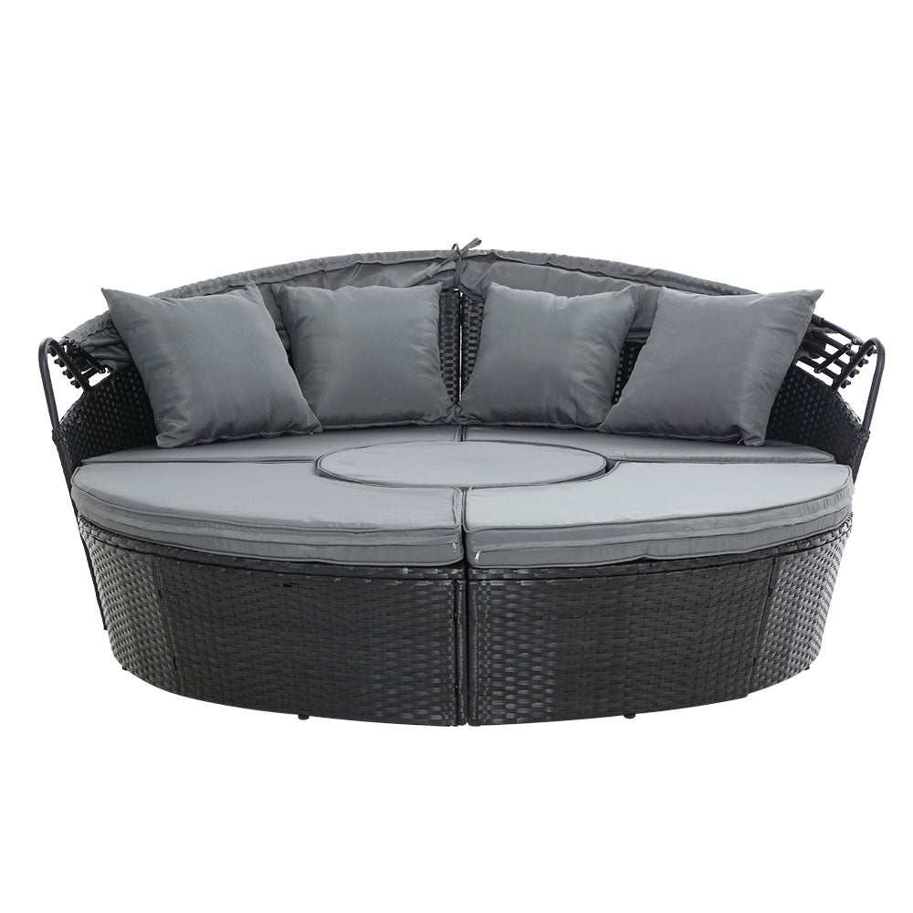 Outdoor Sofas & Lounge Sets: Gardeon Sun Lounge Setting Wicker Lounger Day Bed Patio Outdoor Furniture Black