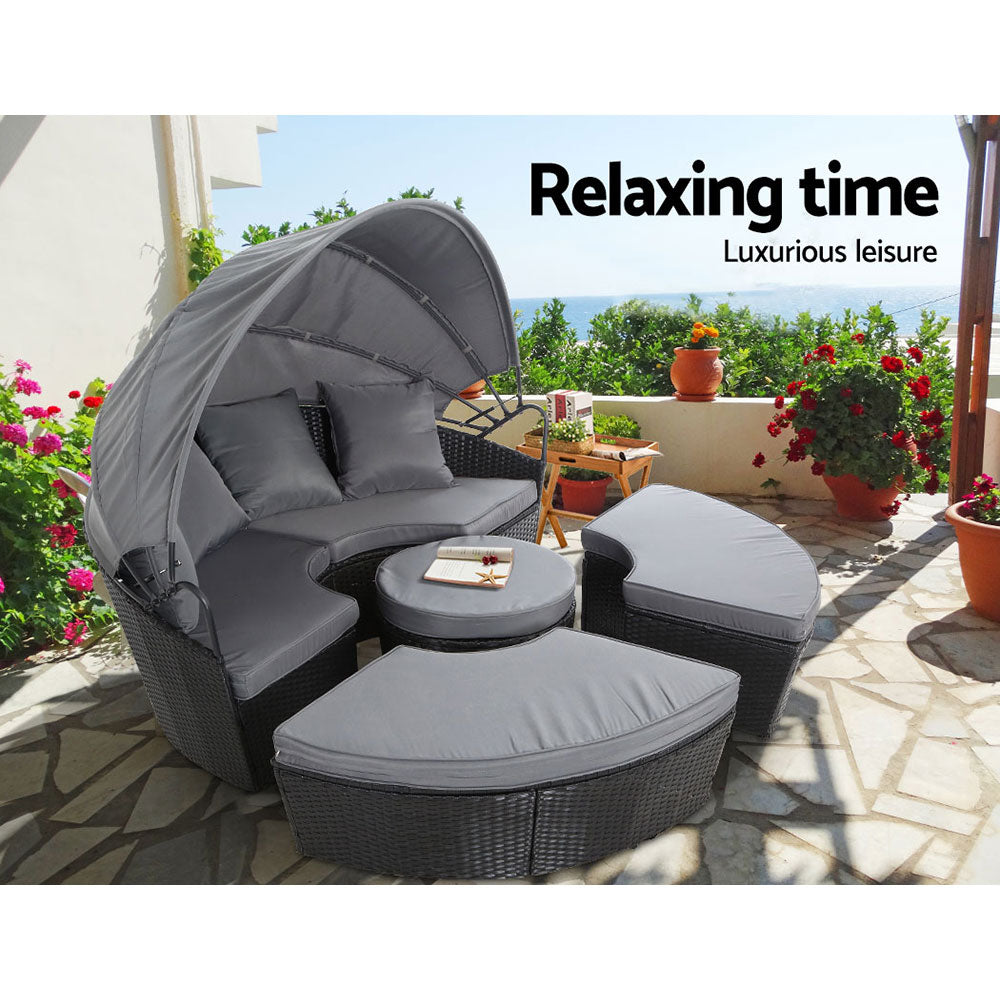 Outdoor Sofas & Lounge Sets: Gardeon Sun Lounge Setting Wicker Lounger Day Bed Patio Outdoor Furniture Black