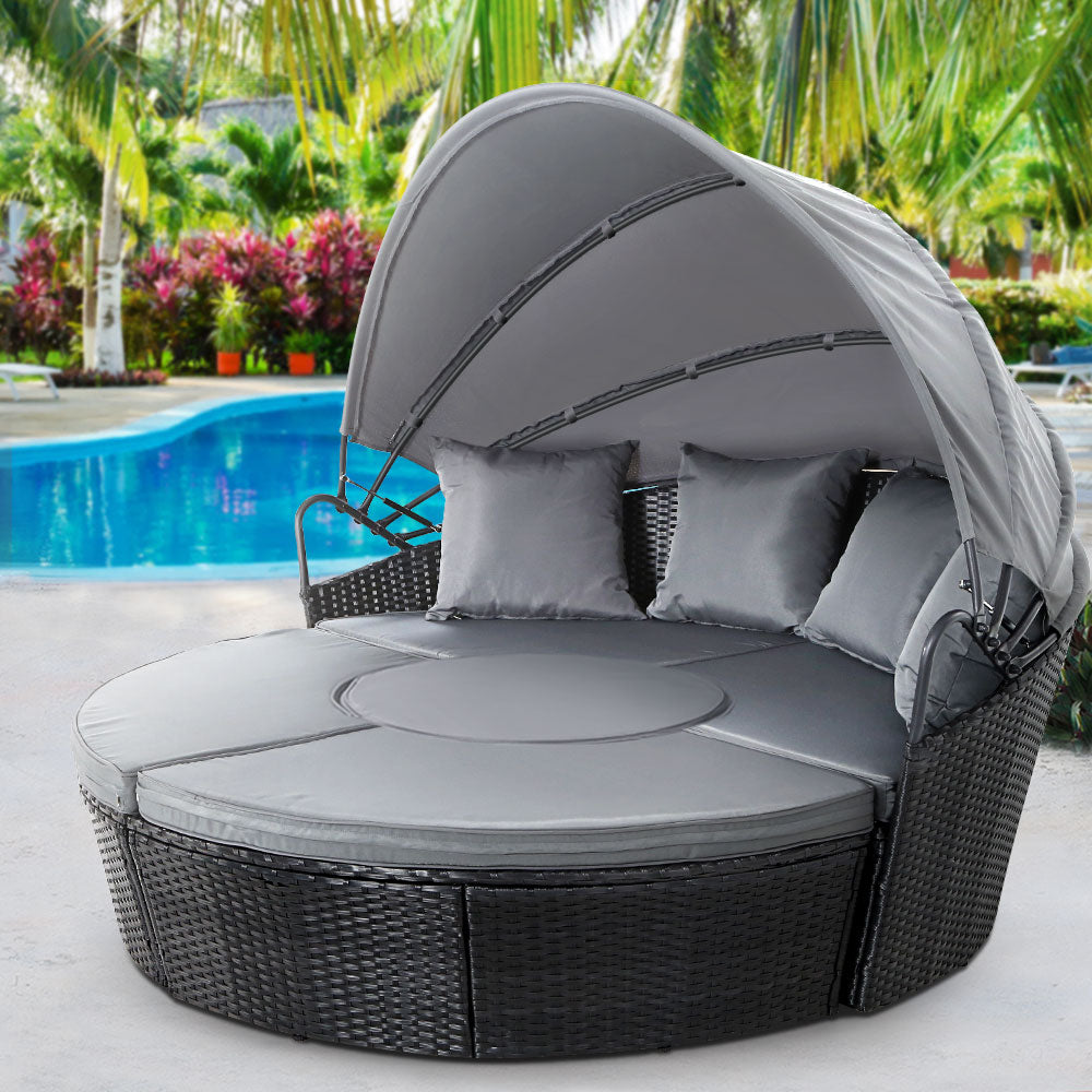 Outdoor Sofas & Lounge Sets: Gardeon Sun Lounge Setting Wicker Lounger Day Bed Patio Outdoor Furniture Black