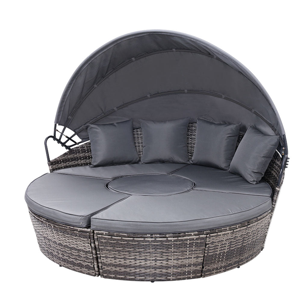 Outdoor Sofas & Lounge Sets: Gardeon Sun Lounge Setting Wicker Lounger Day Bed Patio Outdoor Furniture Grey