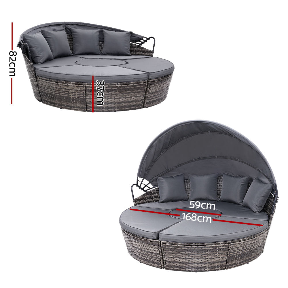 Outdoor Sofas & Lounge Sets: Gardeon Sun Lounge Setting Wicker Lounger Day Bed Patio Outdoor Furniture Grey