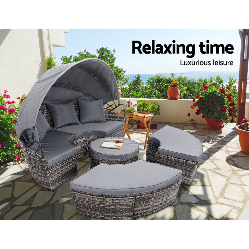 Outdoor Sofas & Lounge Sets: Gardeon Sun Lounge Setting Wicker Lounger Day Bed Patio Outdoor Furniture Grey