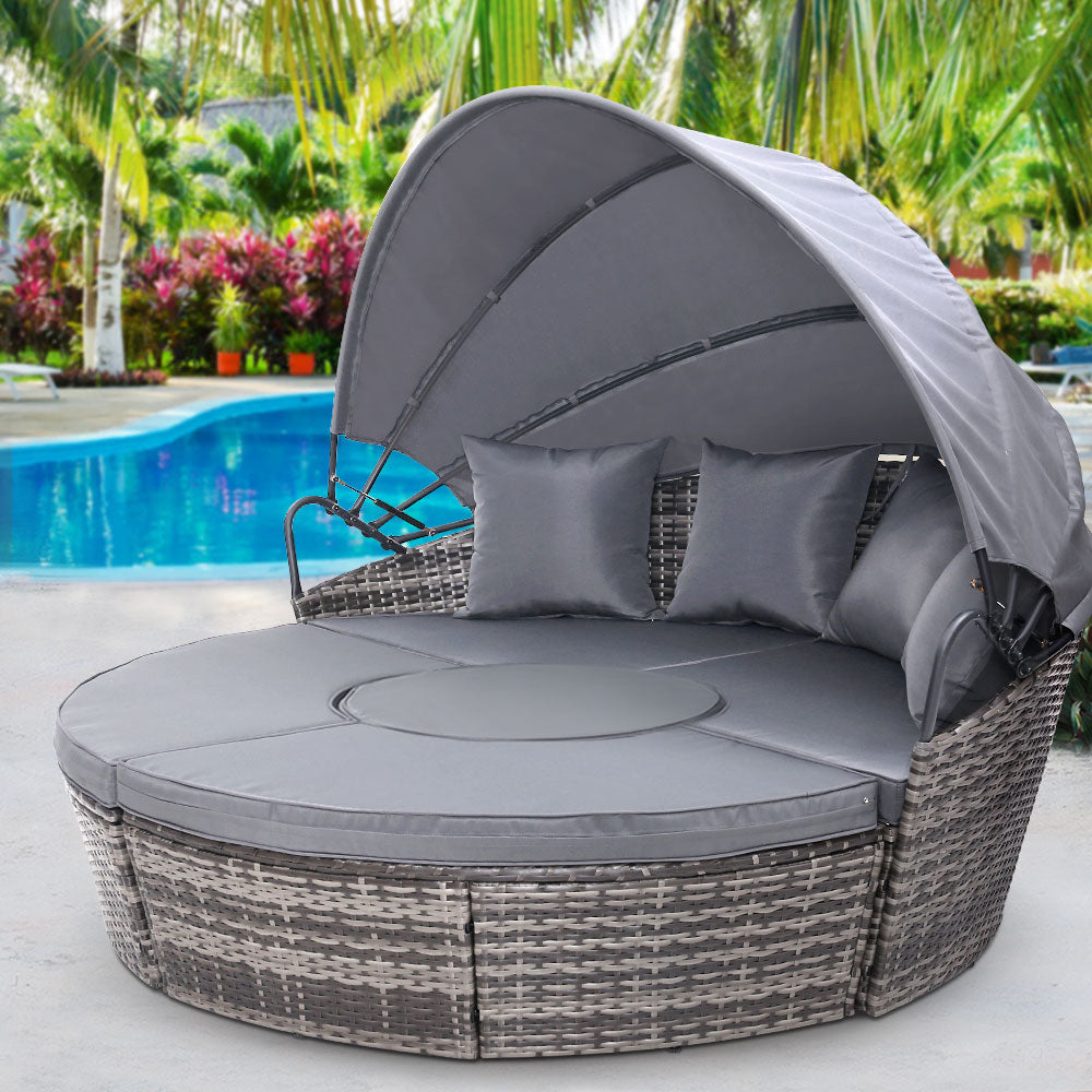 Outdoor Sofas & Lounge Sets: Gardeon Sun Lounge Setting Wicker Lounger Day Bed Patio Outdoor Furniture Grey