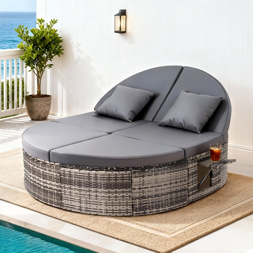 Outdoor Chairs: Gardeon Outdoor Day Bed Sun Lounge Setting Wicker Lounger Patio Furniture w/ Retractable Side Tray