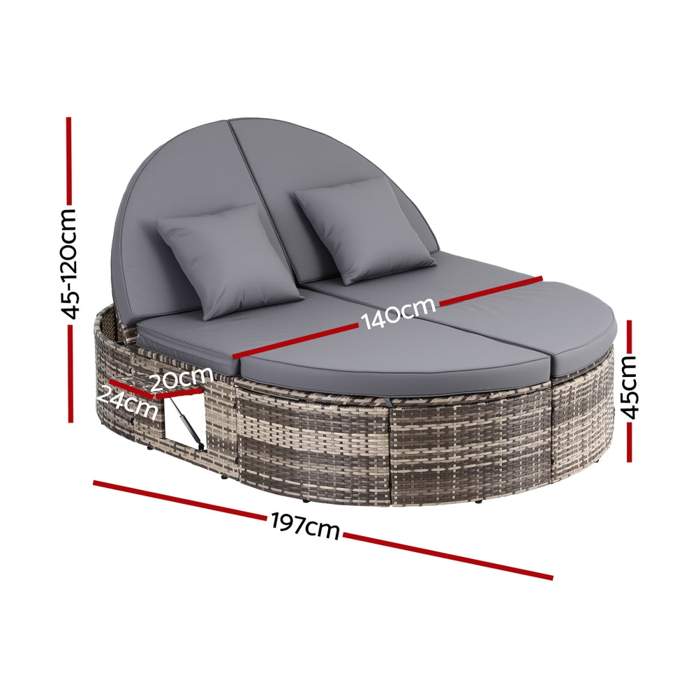 Outdoor Chairs: Gardeon Outdoor Day Bed Sun Lounge Setting Wicker Lounger Patio Furniture w/ Retractable Side Tray