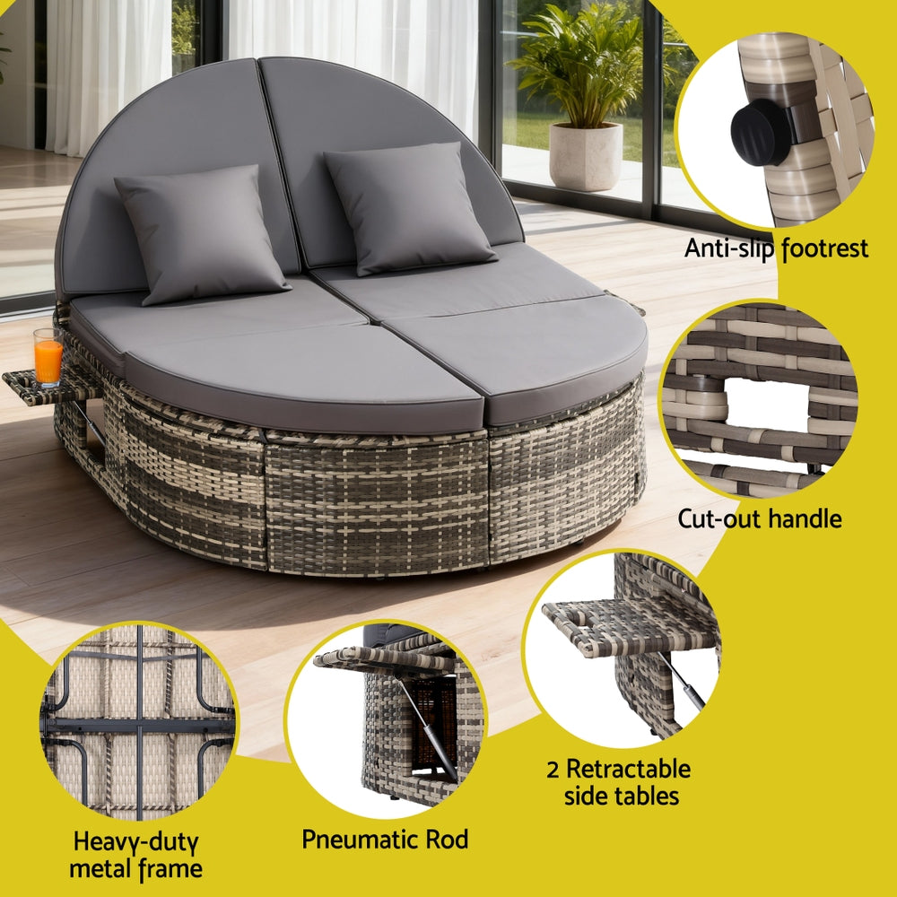 Outdoor Chairs: Gardeon Outdoor Day Bed Sun Lounge Setting Wicker Lounger Patio Furniture w/ Retractable Side Tray