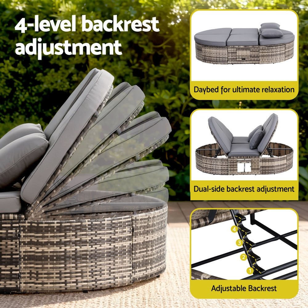Outdoor Chairs: Gardeon Outdoor Day Bed Sun Lounge Setting Wicker Lounger Patio Furniture w/ Retractable Side Tray