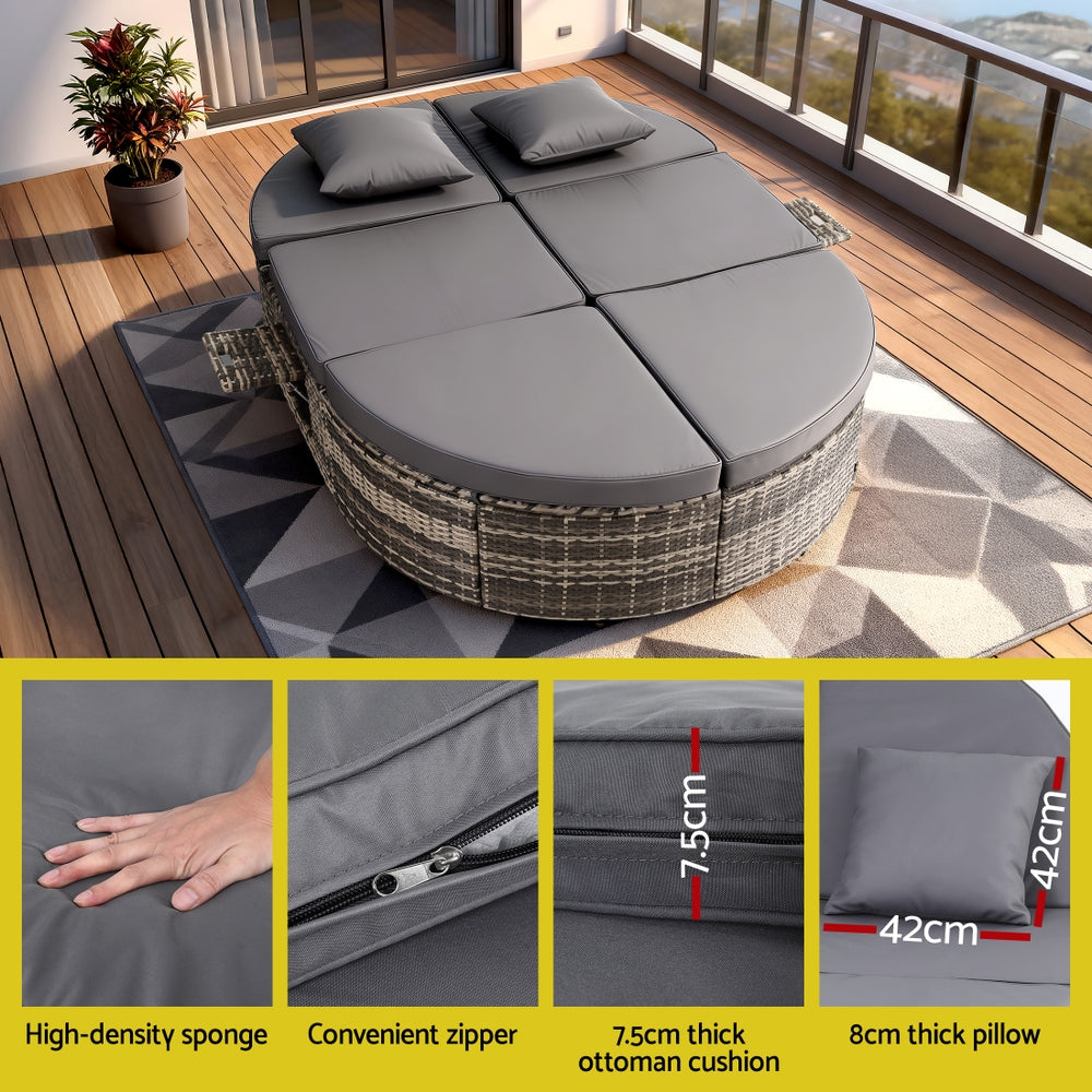 Outdoor Chairs: Gardeon Outdoor Day Bed Sun Lounge Setting Wicker Lounger Patio Furniture w/ Retractable Side Tray