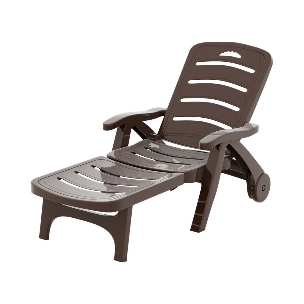 Outdoor Chairs: Gardeon Sun Lounger Folding Lounge Chair Wheels Patio Outdoor Furniture Brown