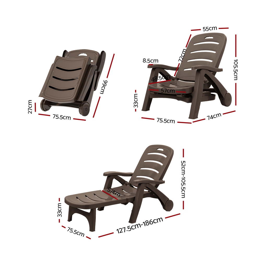 Outdoor Chairs: Gardeon Sun Lounger Folding Lounge Chair Wheels Patio Outdoor Furniture Brown