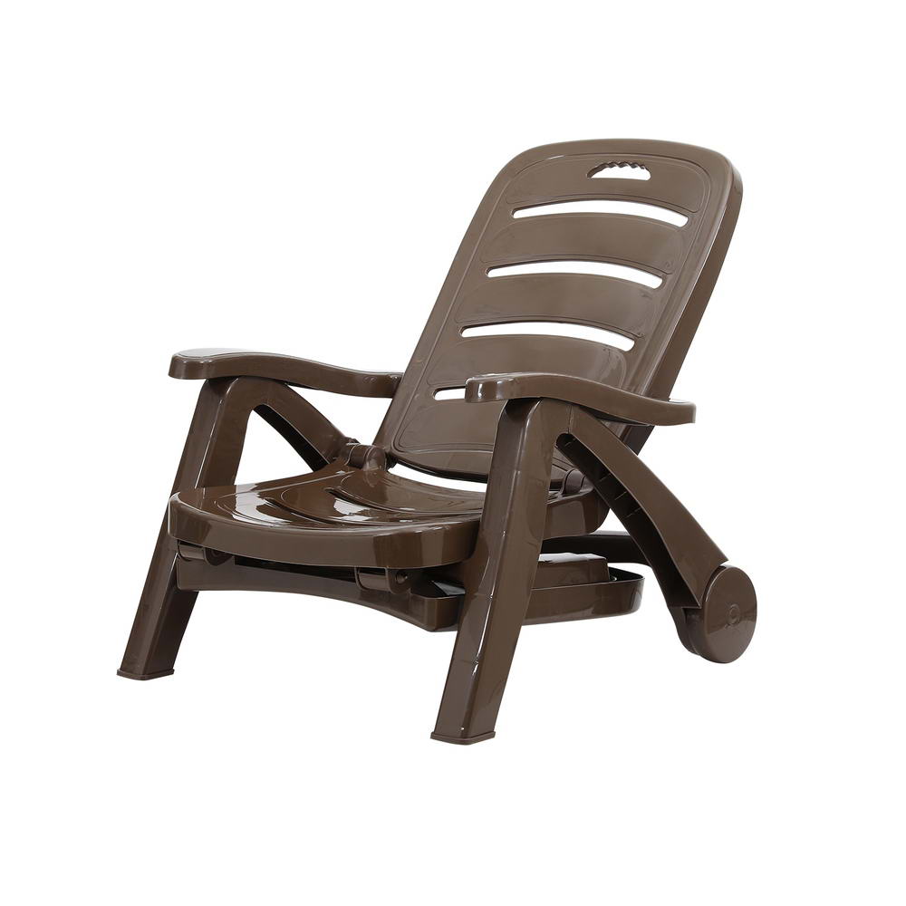 Outdoor Chairs: Gardeon Sun Lounger Folding Lounge Chair Wheels Patio Outdoor Furniture Brown