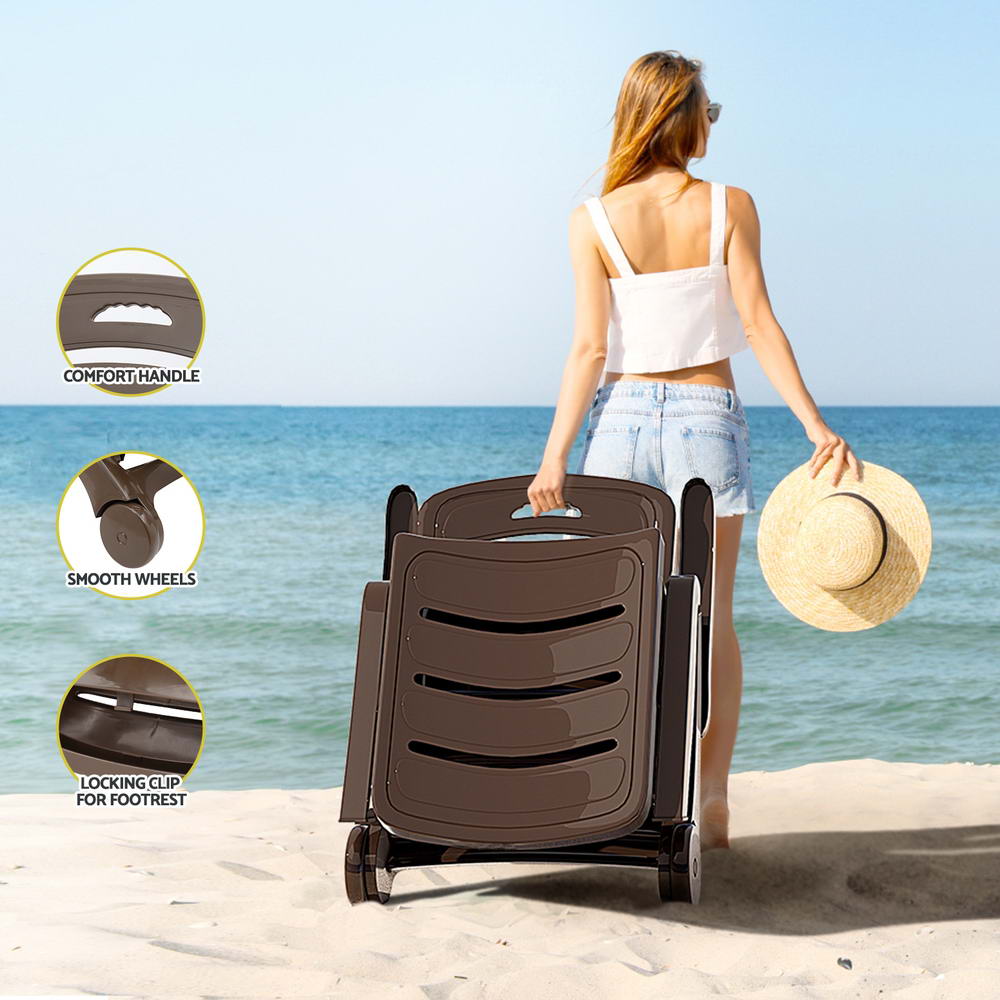 Outdoor Chairs: Gardeon Sun Lounger Folding Lounge Chair Wheels Patio Outdoor Furniture Brown