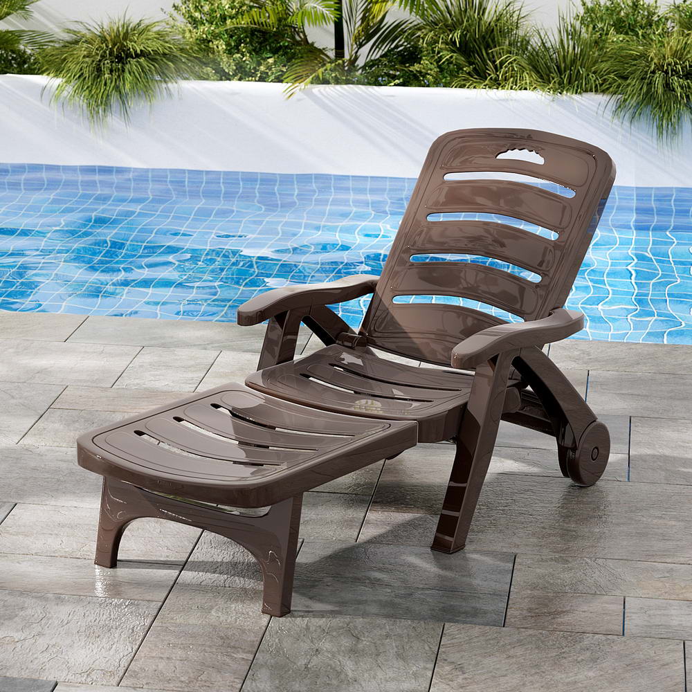 Outdoor Chairs: Gardeon Sun Lounger Folding Lounge Chair Wheels Patio Outdoor Furniture Brown