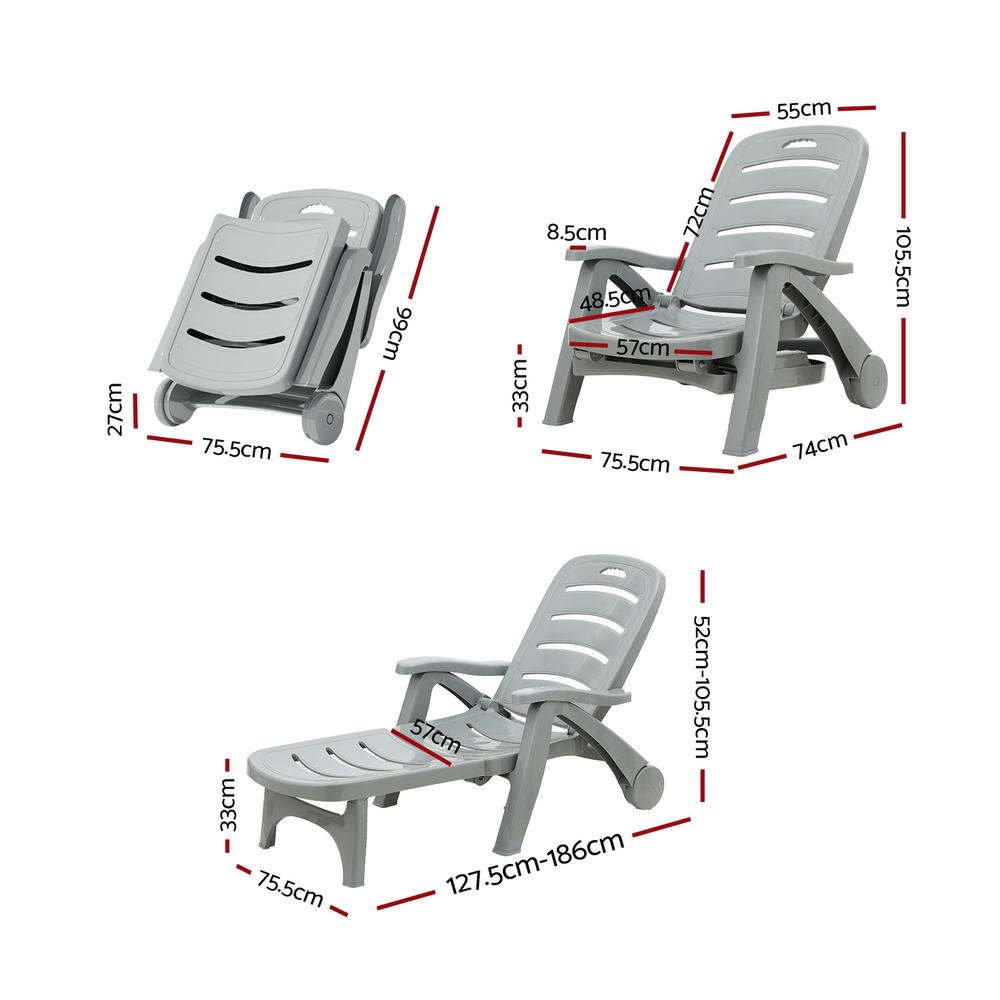 Outdoor Chairs: Gardeon Sun Lounger Folding Lounge Chair Wheels Patio Outdoor Furniture Grey
