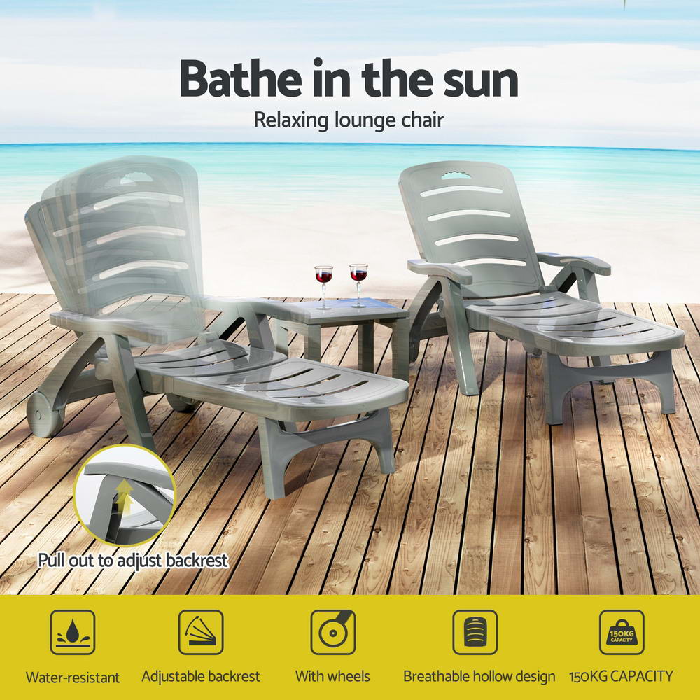 Outdoor Chairs: Gardeon Sun Lounger Folding Lounge Chair Wheels Patio Outdoor Furniture Grey