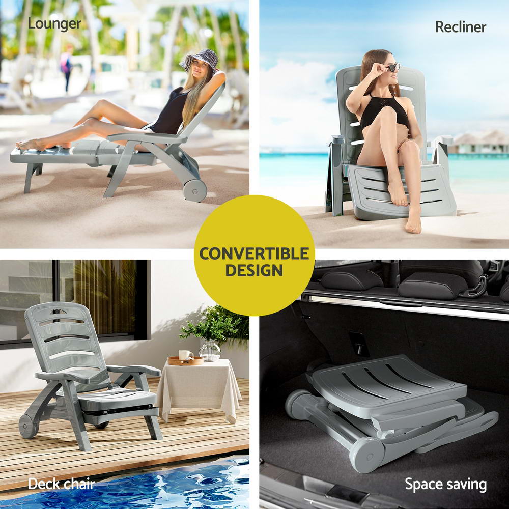 Outdoor Chairs: Gardeon Sun Lounger Folding Lounge Chair Wheels Patio Outdoor Furniture Grey