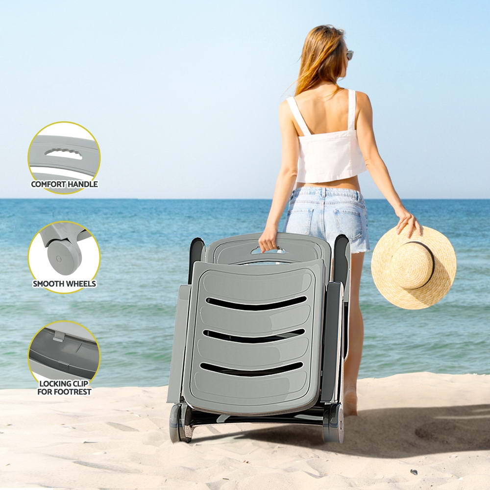 Outdoor Chairs: Gardeon Sun Lounger Folding Lounge Chair Wheels Patio Outdoor Furniture Grey
