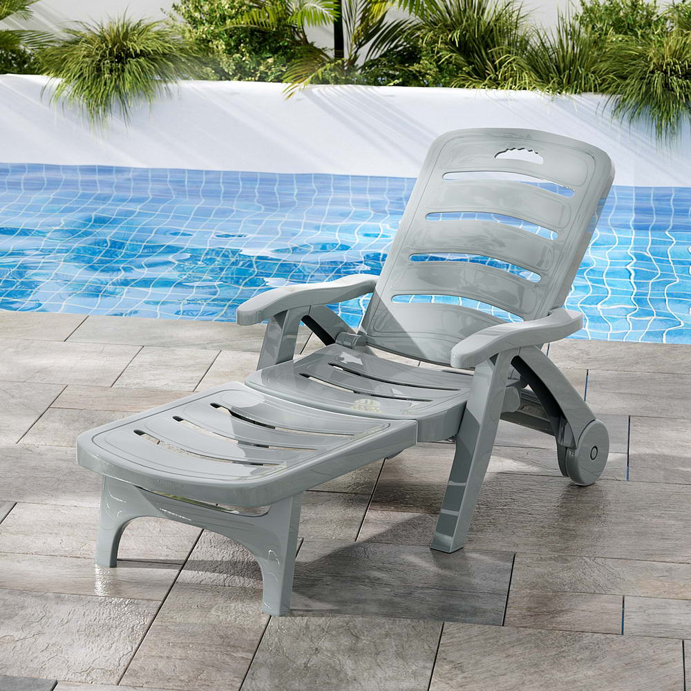 Outdoor Chairs: Gardeon Sun Lounger Folding Lounge Chair Wheels Patio Outdoor Furniture Grey