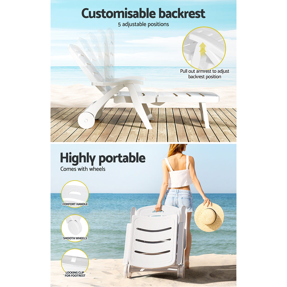 Outdoor Chairs: Gardeon Sun Lounger Folding Chaise Lounge Chair Wheels Patio Outdoor Furniture
