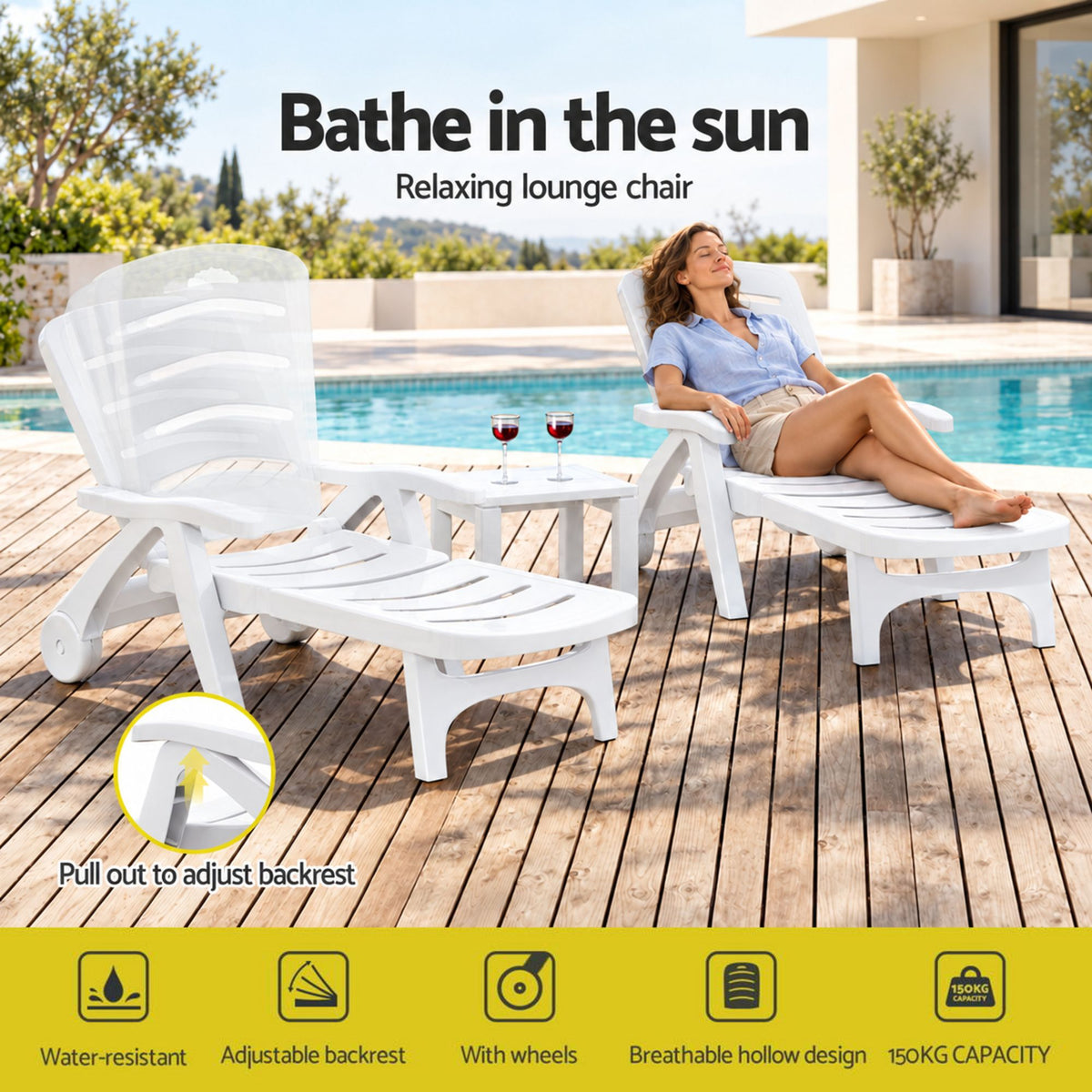 Gardeon Set of 2Sun Lounger Folding Chaise Lounge Chair Wheels Patio Outdoor Furniture