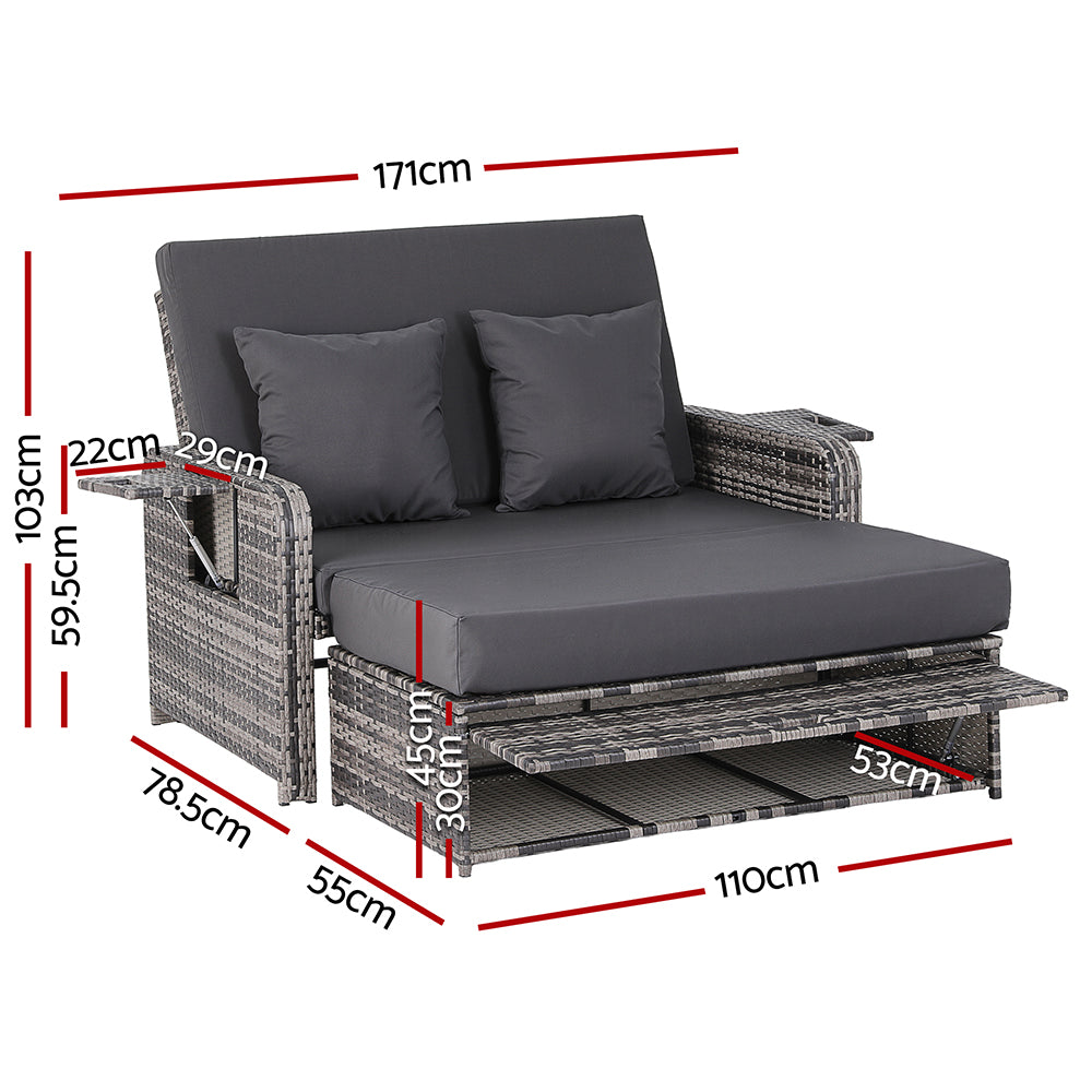 Sofas & Sofa Beds: Gardeon Outdoor Day Bed Sun Lounge Setting Wicker Lounger Patio Furniture Grey