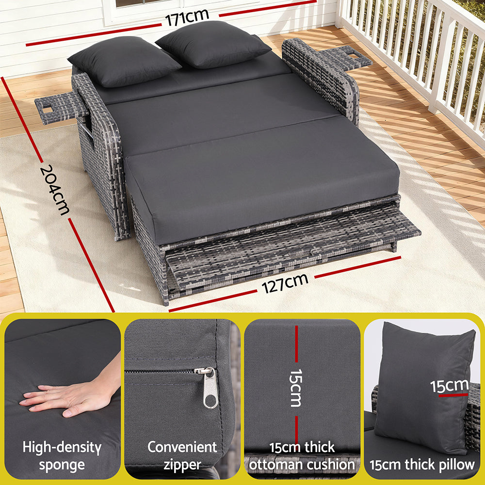 Sofas & Sofa Beds: Gardeon Outdoor Day Bed Sun Lounge Setting Wicker Lounger Patio Furniture Grey