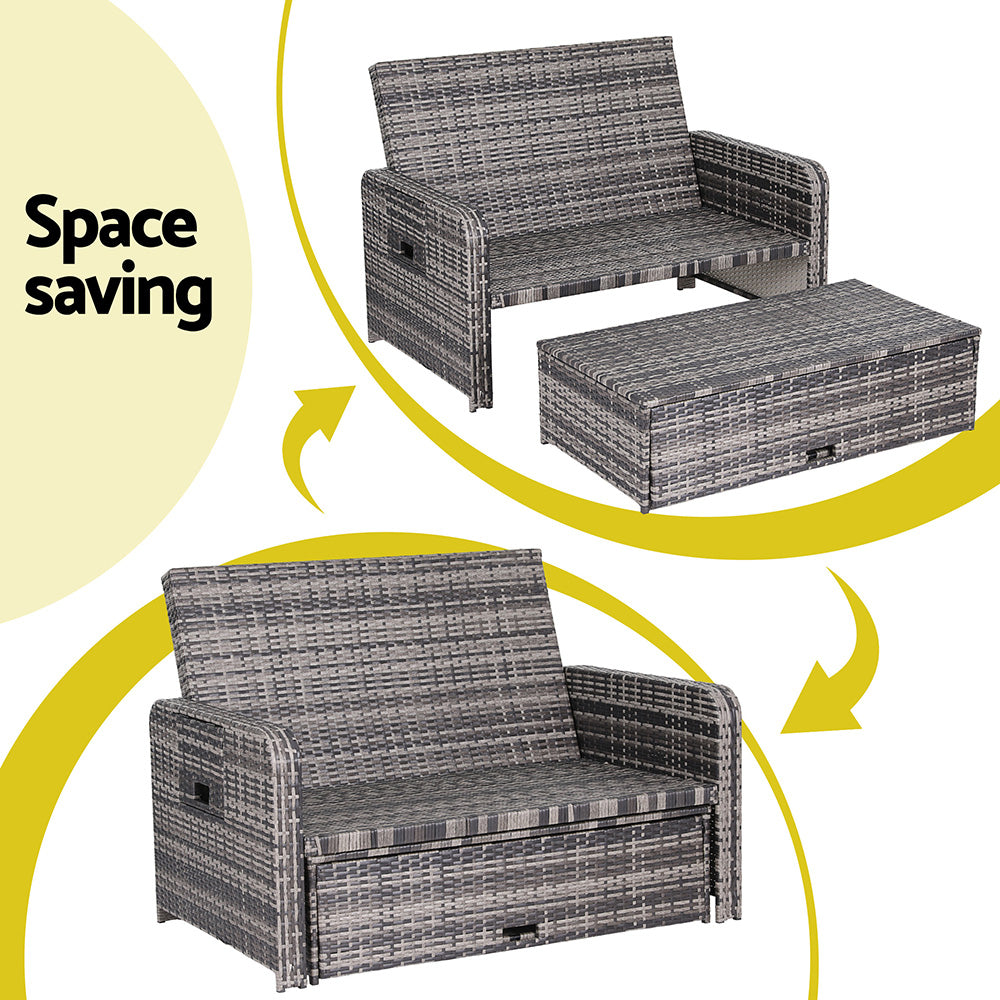 Sofas & Sofa Beds: Gardeon Outdoor Day Bed Sun Lounge Setting Wicker Lounger Patio Furniture Grey