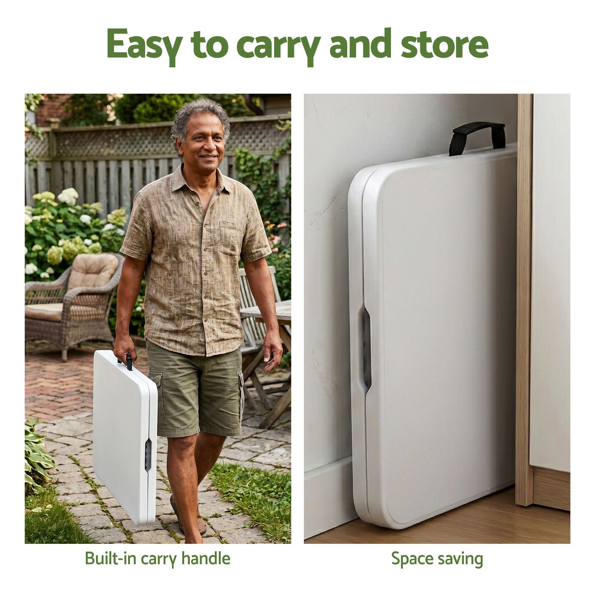 Gardeon 123cm Folding Table Portable Fold-in-Half with Handle Camping Picnic Adjustable Height