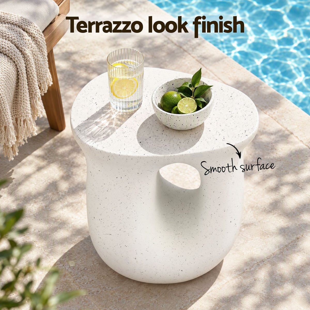 Gardeon Outdoor Side Table MGO Arch Cutout Garden Stool Stone Look White