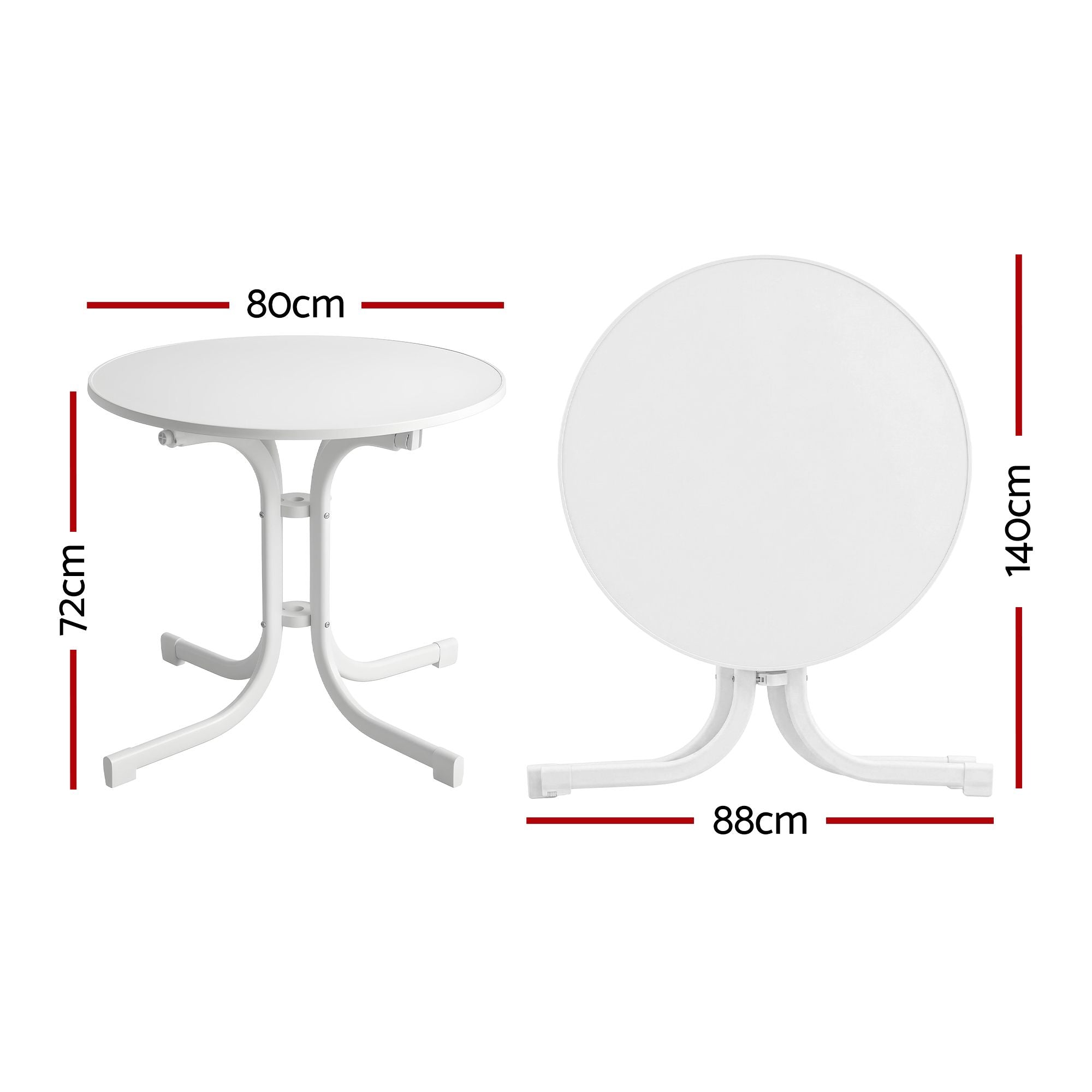 Gardeon Outdoor Side Table 80cm Folding Steel Round Bistro Desk Cafe Patio Furniture White
