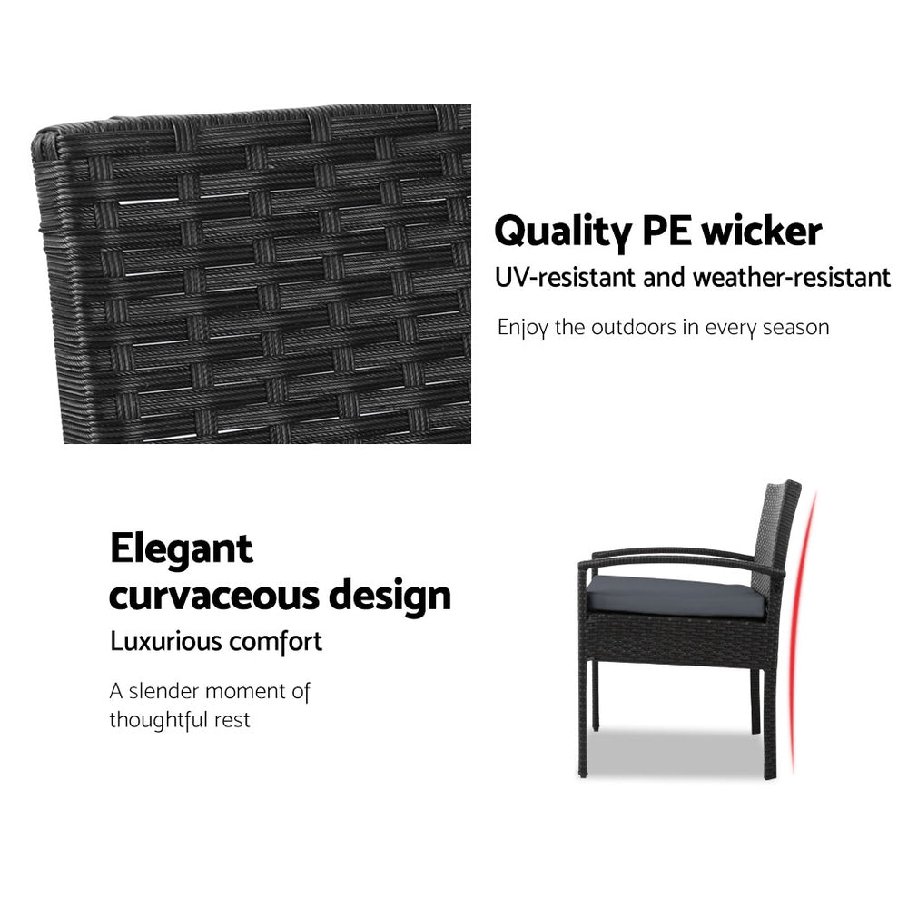 Outdoor Sofas & Lounge Sets: Gardeon 3PC Patio Furniture Bistro Set Wicker Outdoor Lounge Setting Black