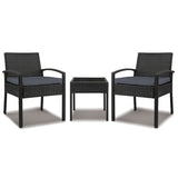 Gardeon 3PC Patio Furniture Bistro Set Wicker Outdoor Lounge Setting Black