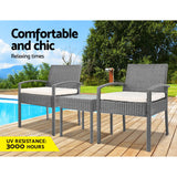 Gardeon 3PC Patio Furniture Bistro Set Wicker Outdoor Lounge Setting Grey