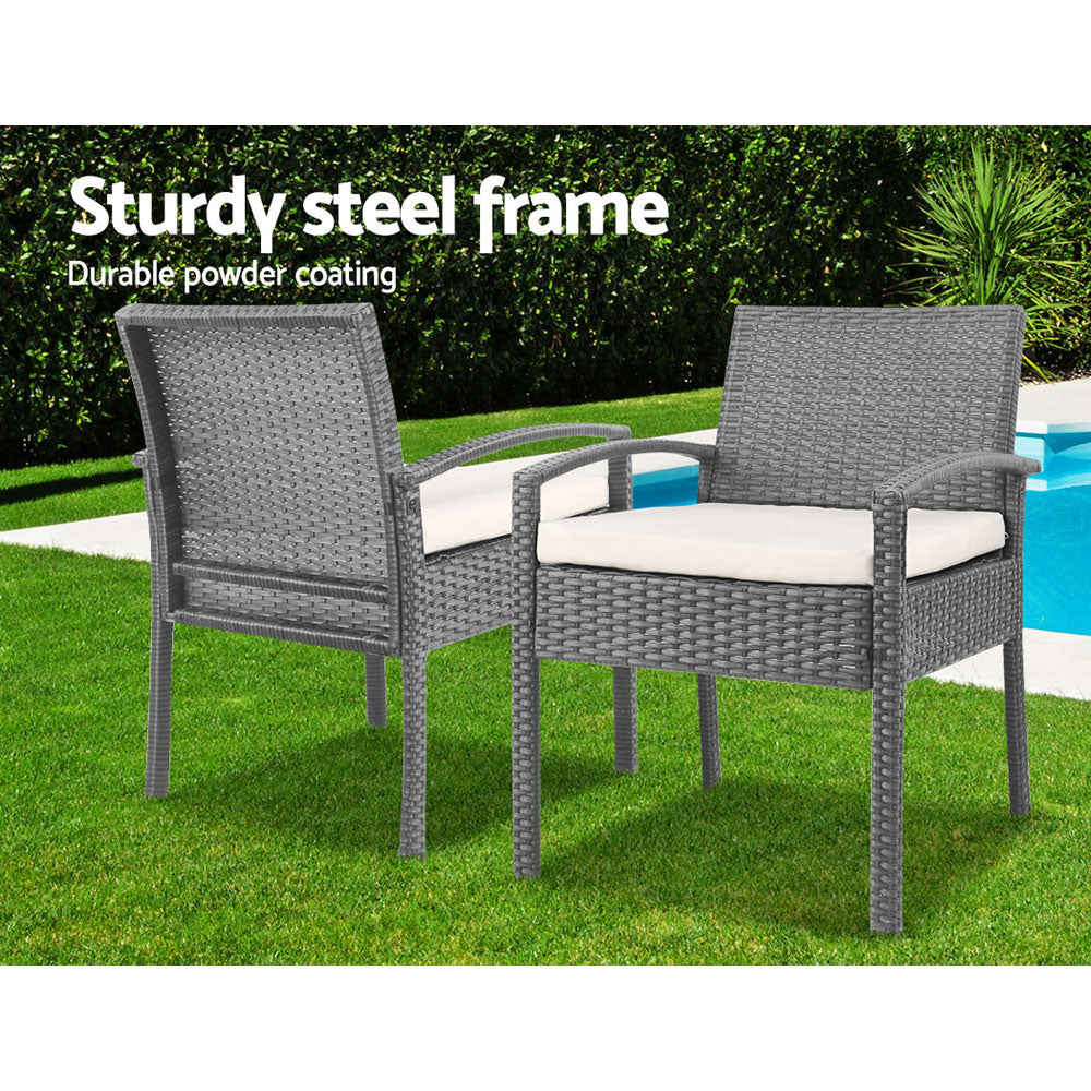 Outdoor Sofas & Lounge Sets: Gardeon 3PC Patio Furniture Bistro Set Wicker Outdoor Lounge Setting Grey