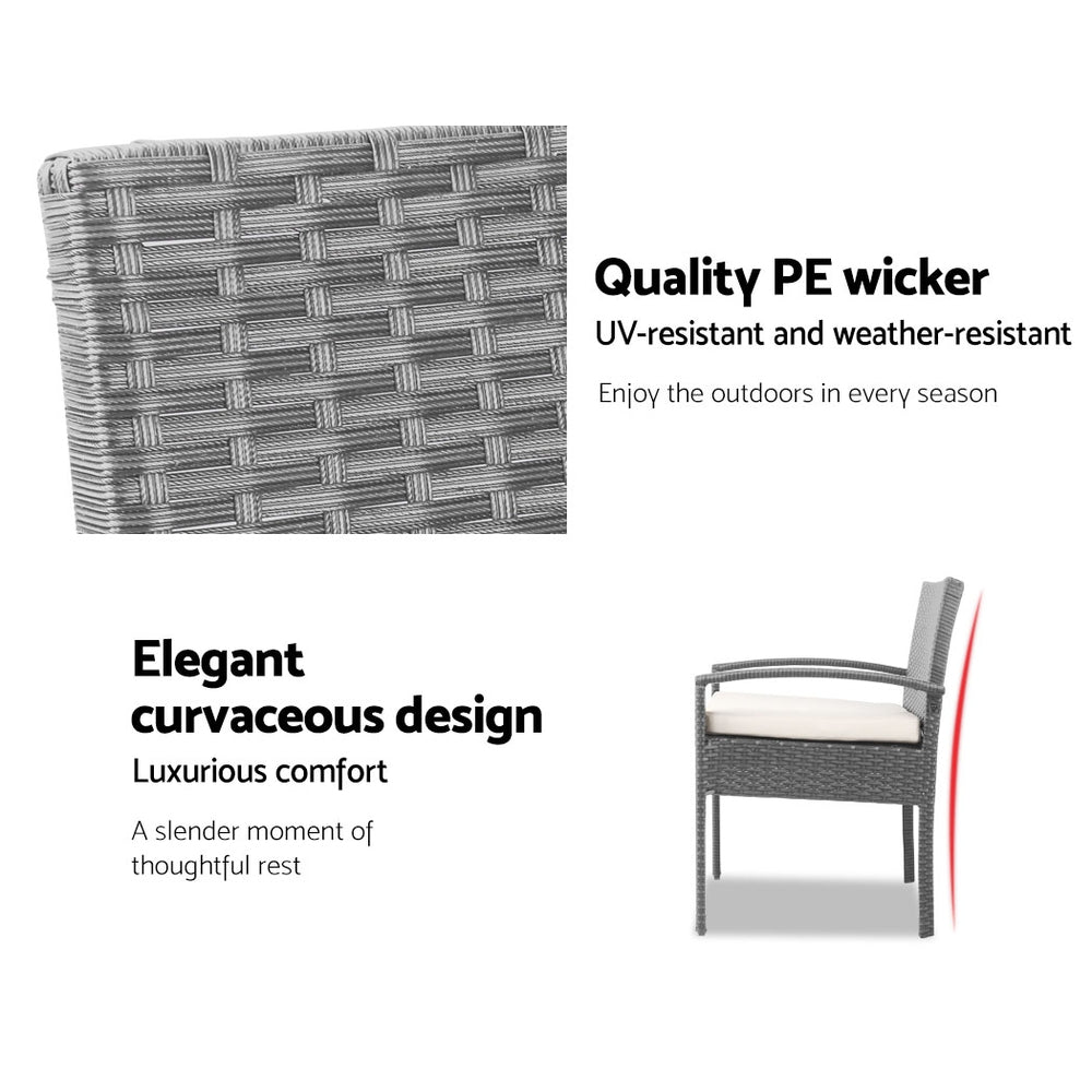 Outdoor Sofas & Lounge Sets: Gardeon 3PC Patio Furniture Bistro Set Wicker Outdoor Lounge Setting Grey