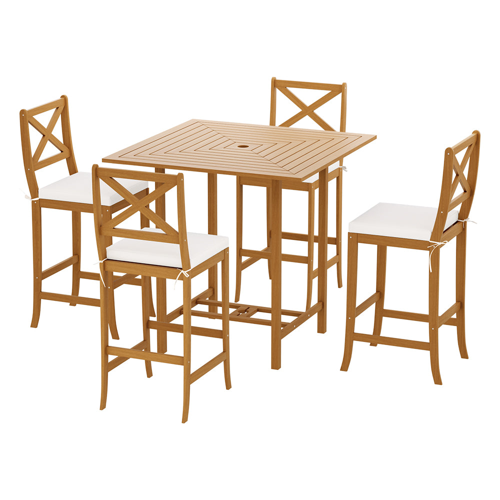Table & Bar Stools: Gardeon 5-Piece Outdoor Bar Set Acacia Wood Bistro Patio Table Stools
