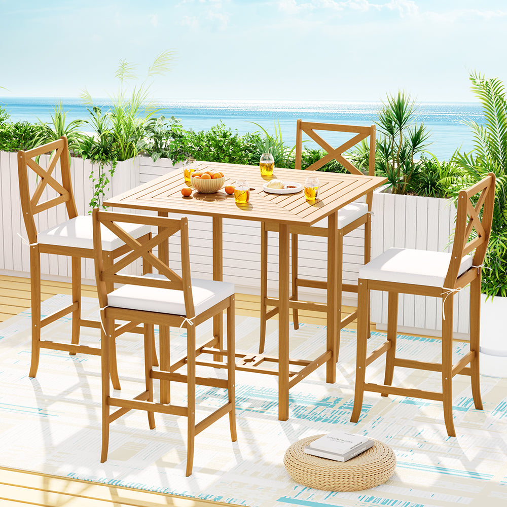 Table & Bar Stools: Gardeon 5-Piece Outdoor Bar Set Acacia Wood Bistro Patio Table Stools