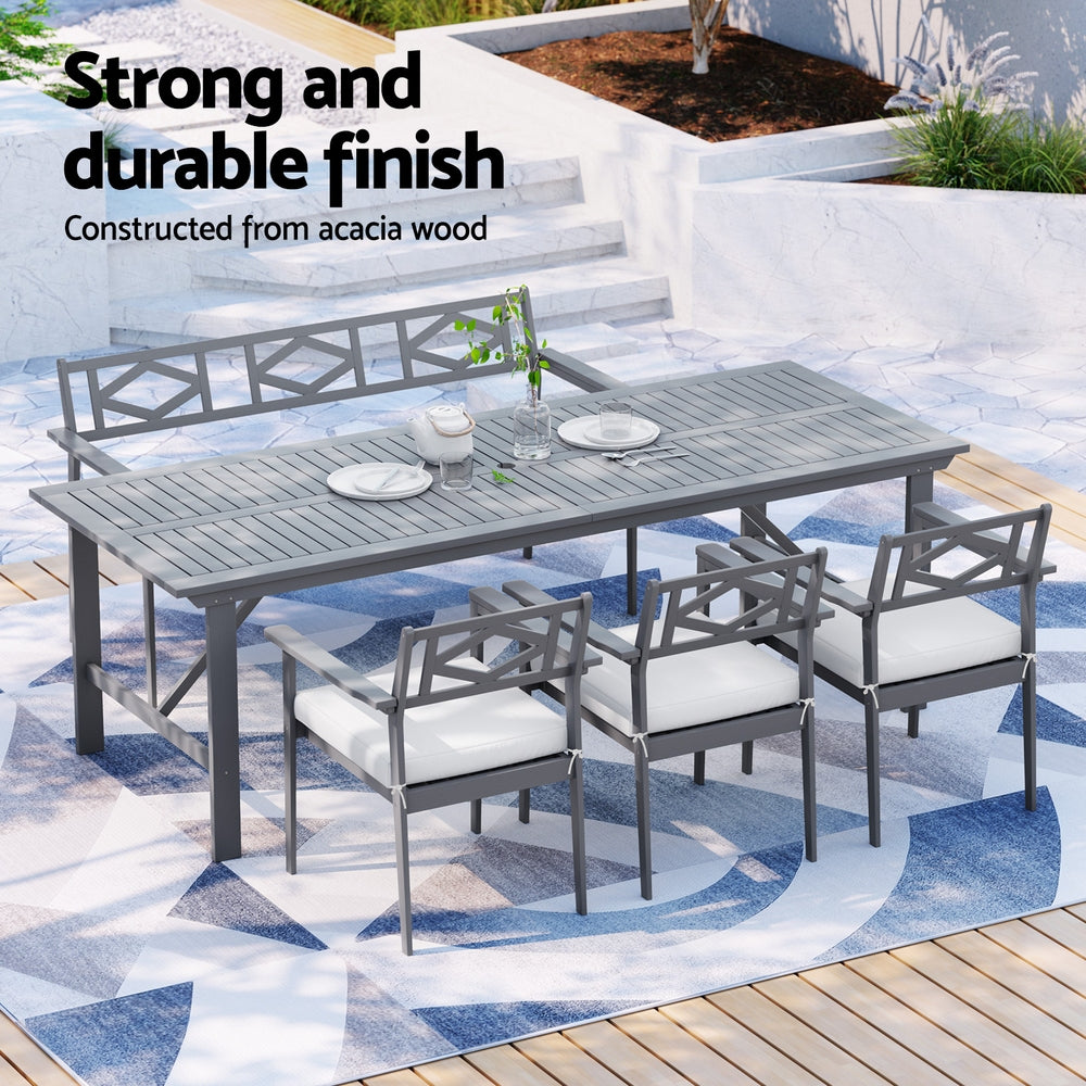 Outdoor Chairs: Gardeon Outdoor Dining Set 5 Piece Wooden Table Chairs Setting Grey