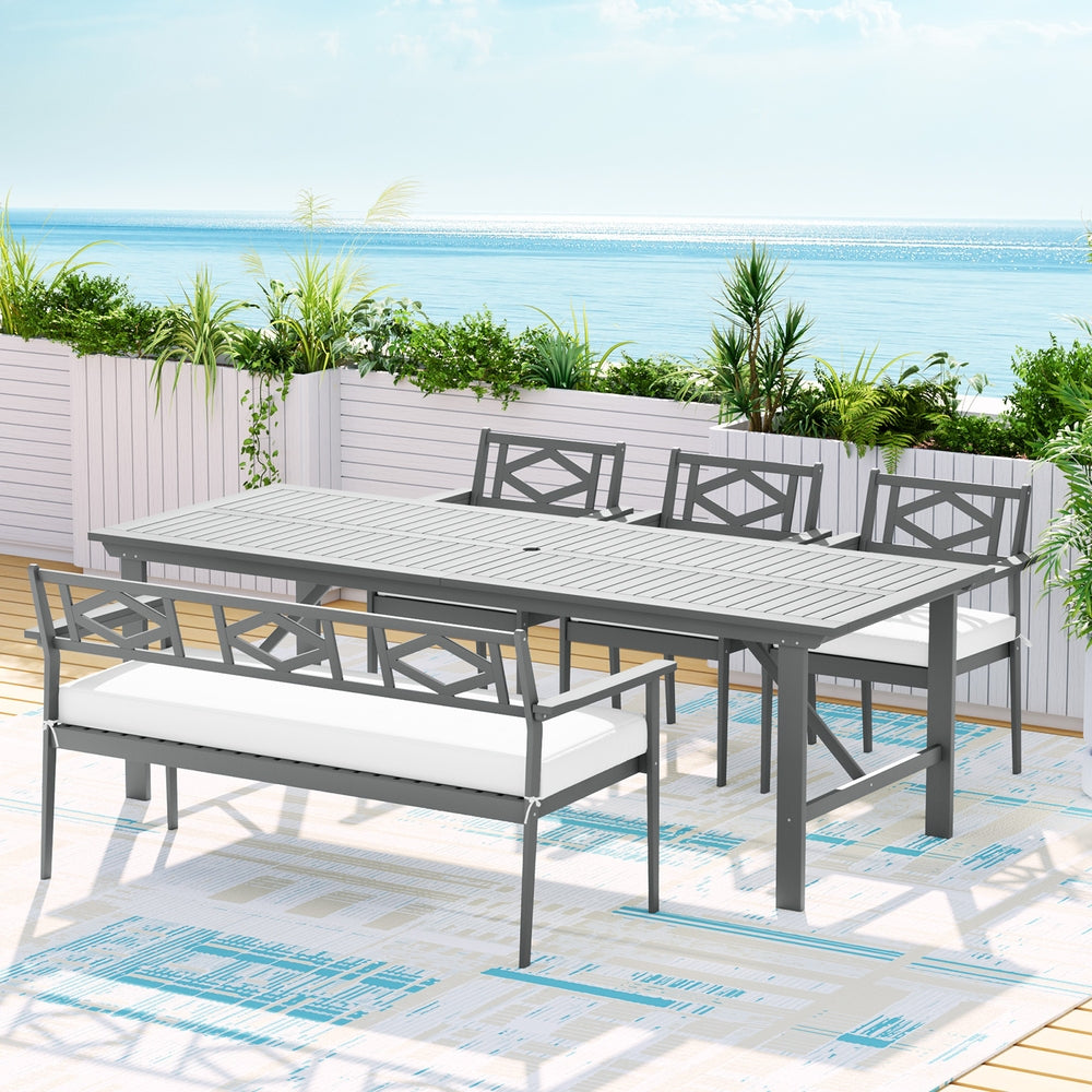 Outdoor Chairs: Gardeon Outdoor Dining Set 5 Piece Wooden Table Chairs Setting Grey