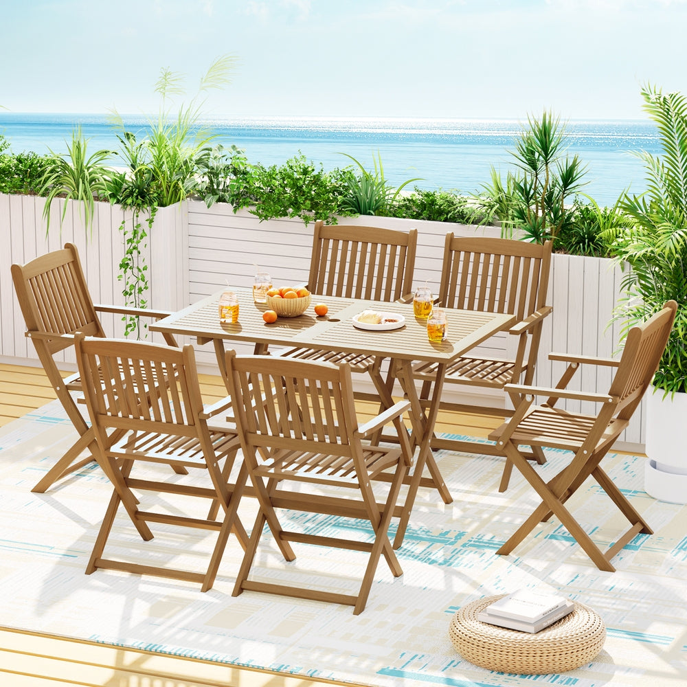 Outdoor Dining Sets: Gardeon Outdoor Dining Set 7 Piece Wooden Table Chairs Setting Foldable