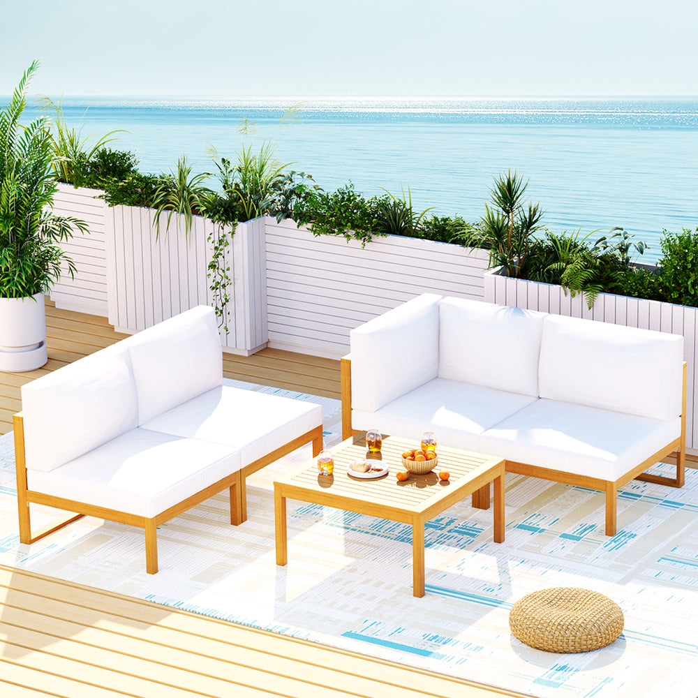 Outdoor Sofas & Lounge Sets: Gardeon 4-Seater Outdoor Sofa Set Wooden Lounge Setting 5PCS